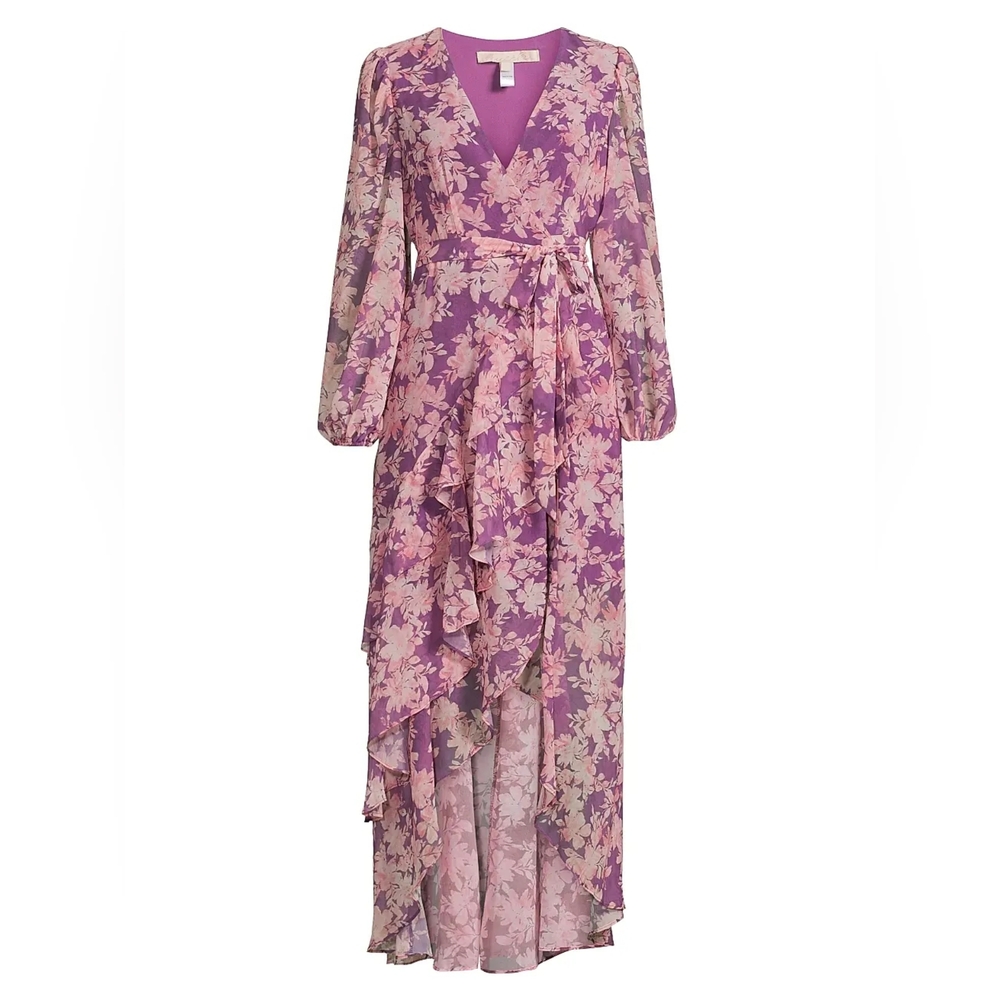 HUTCH 'Sadey' High-low Long Sleeve Chiffon Wrap Maxi Dress, NWT, Sz M - Picture 4 of 6